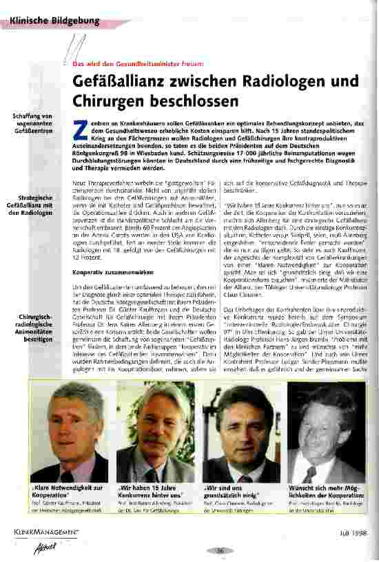 Vorschauseite 1: Das wird den Gesundheitsminister freuen: Gefäßallianz zwischen Radiologen und Chirurgen beschlossen