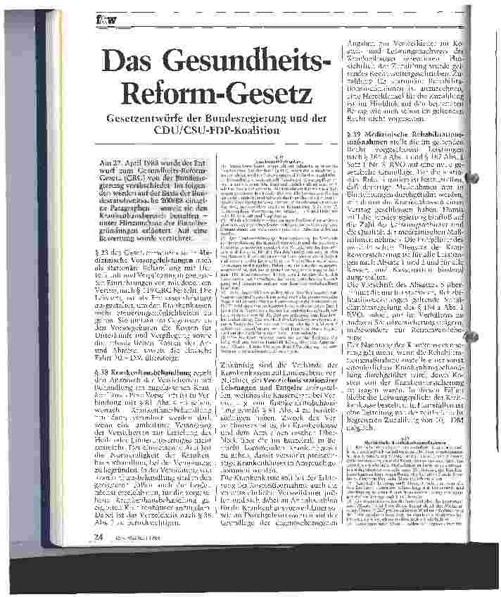Vorschauseite 1: Das Gesundheits-Reform-Gesetz Entwürfe der Bundesregierung und der CDU/CSU-FDP-Koalition