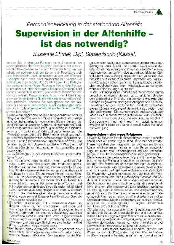 Vorschauseite 1: Supervision in der Altenhilfe - ist das notwendig?