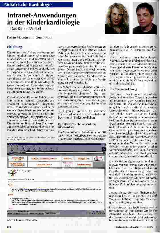Vorschauseite 1: Intranet-Anwendungen in der Kinderkardiologie Das Kieler Modell