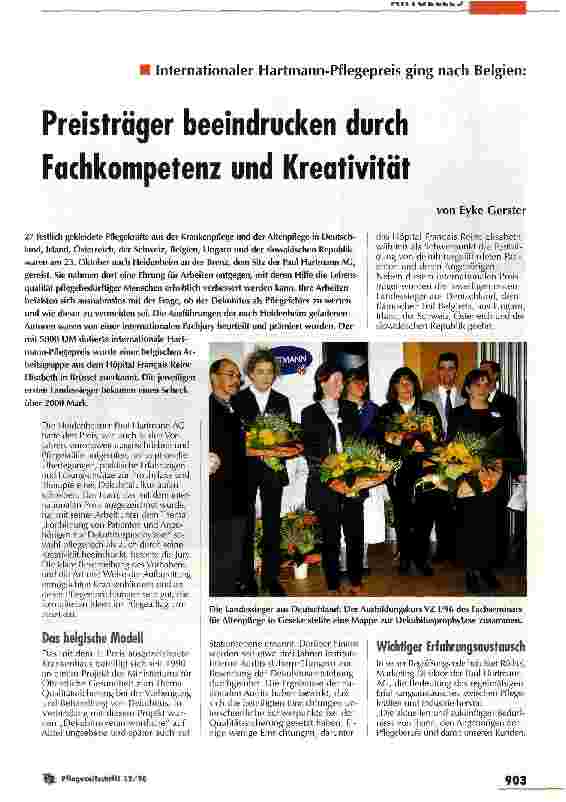Vorschauseite 1: Internationaler Hartmann-Pflegepreis ging nach Belgien: