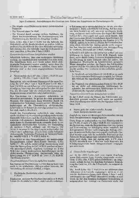 Vorschauseite 2: Zu den Auswirkungen des Gesetzes zum Abbau der Schriftform im Verwaltungsrecht des Bimdes für die Integrationsämter