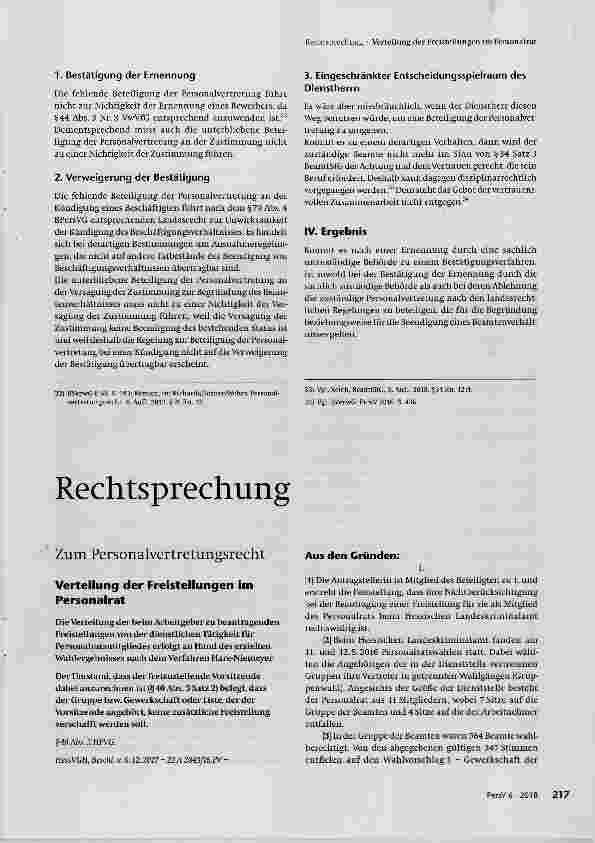 Vorschauseite 1: Verteilung der Freistellungen im Personalrat