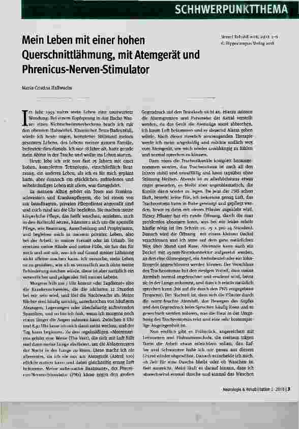 Vorschauseite 1: Mein Leben mit einer hohen Querschnittlähmung, mit Atemgerät und Phrenicus-Nerven-Stimulator