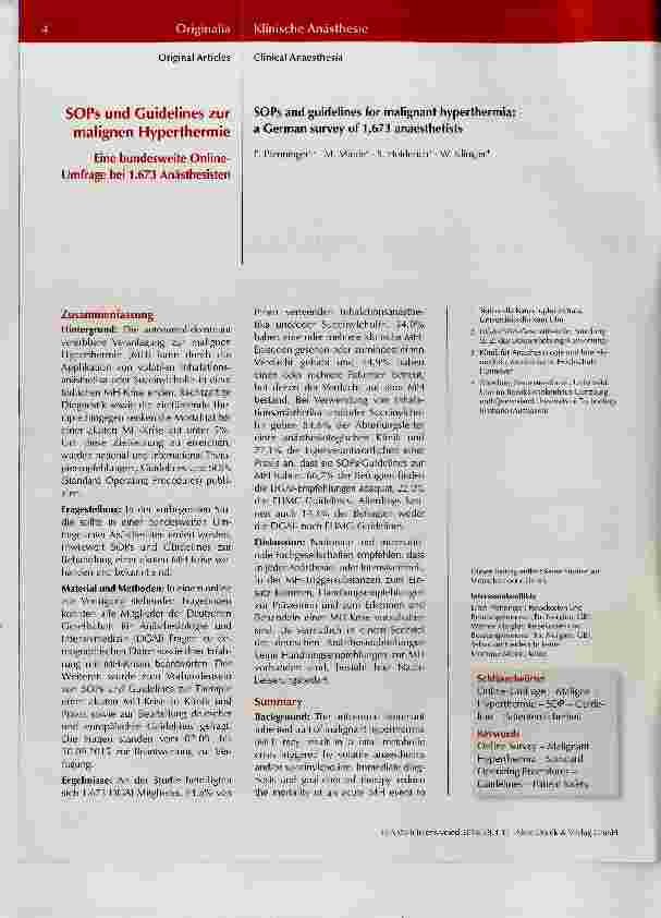 Vorschauseite 1: SOPs und Guidelines zur malignen Hyperthermie