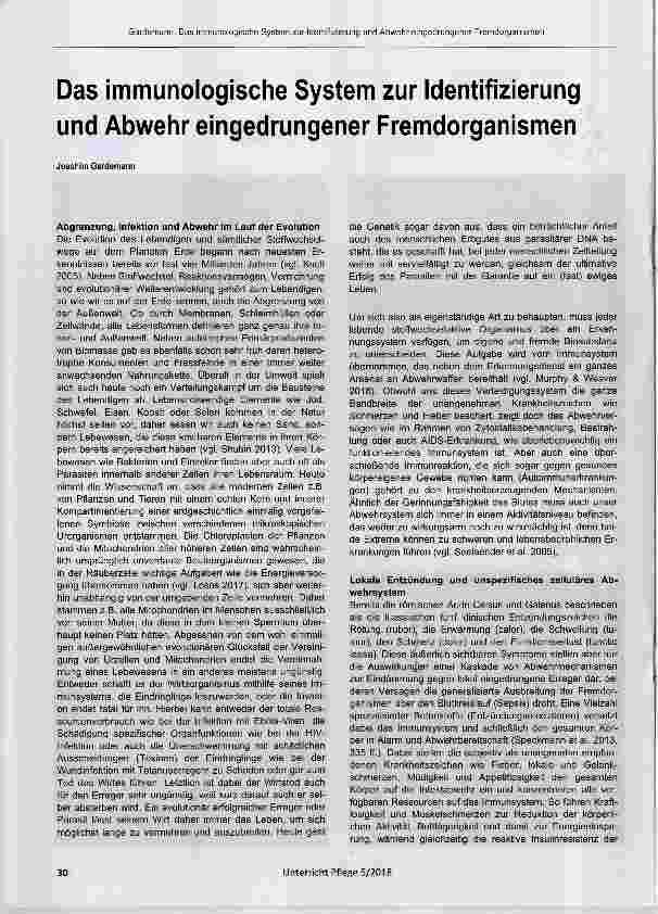 Vorschauseite 1: Das immunologische System zur Identifizierung und Abwehr eingedrungener Fremdorganismen