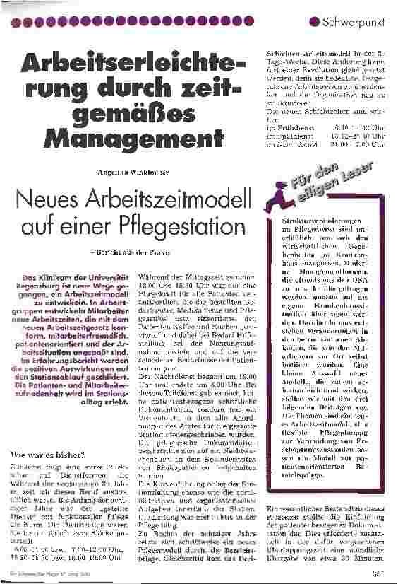 Vorschauseite 1: Neues Arbeitszeitmodell auf einer Pflegestation
