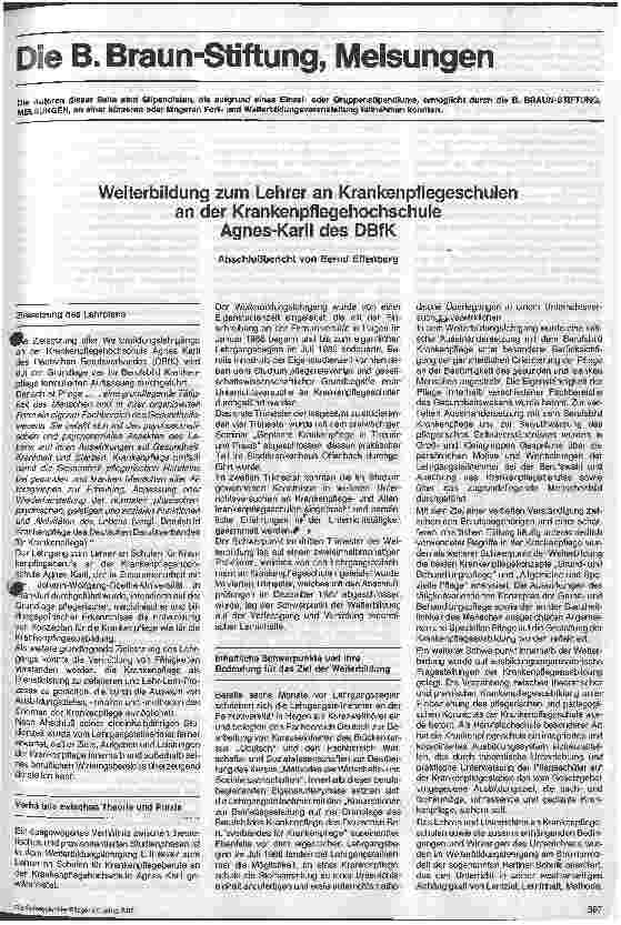 Vorschauseite 1: Weiterbildung zum Lehrer an Krankenpflegeschulen an der Krankenpflegehochschule Agnes-Karll des DBfK // Abschlußbericht