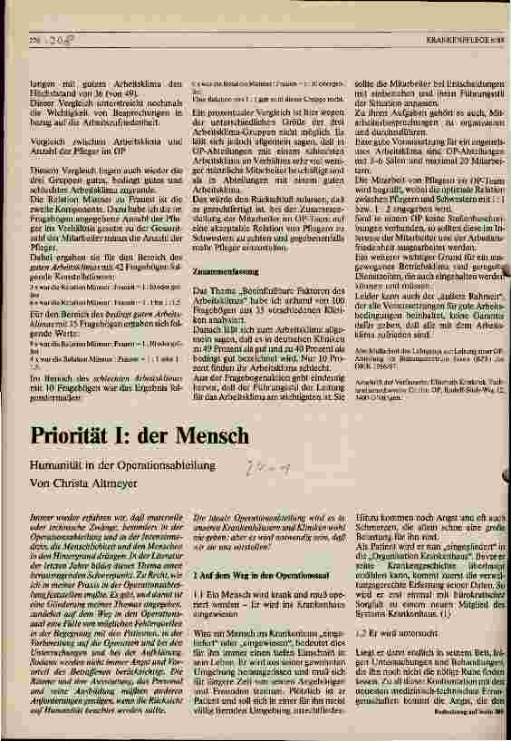 Vorschauseite 1: Priorität I: der Mensch Humanität in der Operationsabteilung