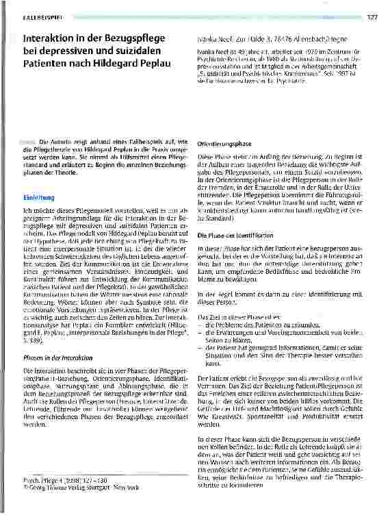 Vorschauseite 1: Interaktion in der Bezugspflege bei depressiven und suizidalen Patienten nach Hildegard Peplau