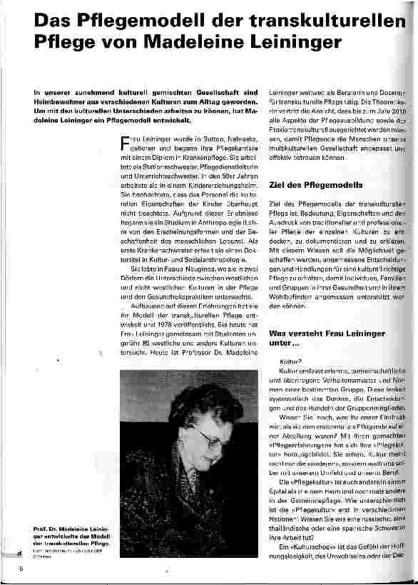 Vorschauseite 1: Das Pflegemodell der transkulturellen Pflege von Madeleine Leininger