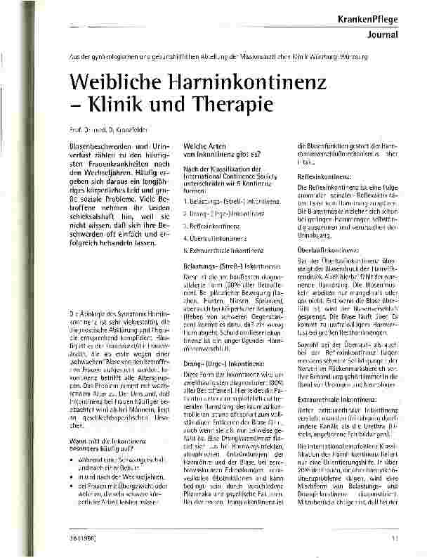 Vorschauseite 1: Weibliche Harninkontinenz - Klink und Therapie