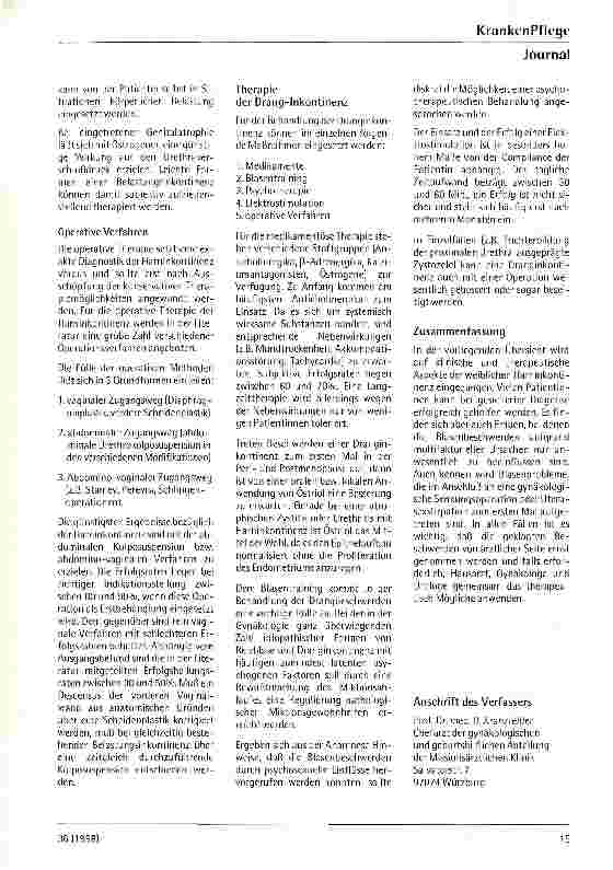 Vorschauseite 5: Weibliche Harninkontinenz - Klink und Therapie