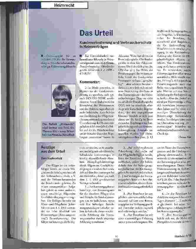 Vorschauseite 1: Kundenorientierung und Verbraucherschutz in Heimverträgen Das Urteil