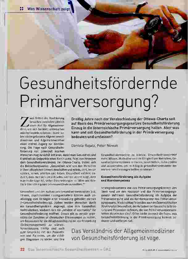Vorschauseite 1: Gesundheitsfördernde Primärversorgung?