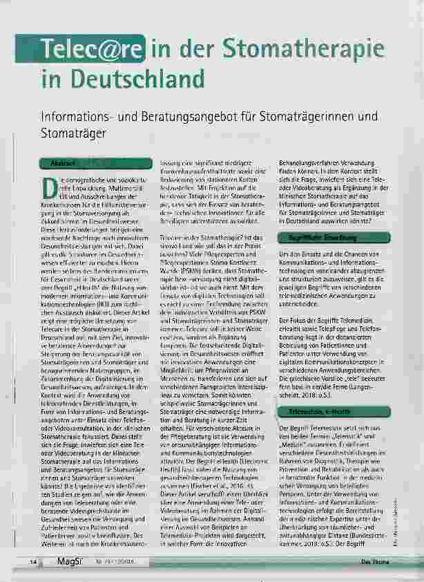 Vorschauseite 1: Telecare in der Stomatherapie in Deutschland