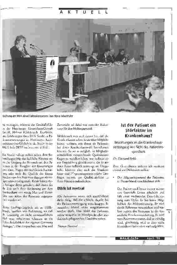 Vorschauseite 2: Das Wohl des Patienten nicht ökonomischen Zwängen unterordnen Auf dem Balk-Jahreskongreß in Leipzig diskutierten Experten über eine Ethik im Gesundheitswesen trotz leerer Kassen
