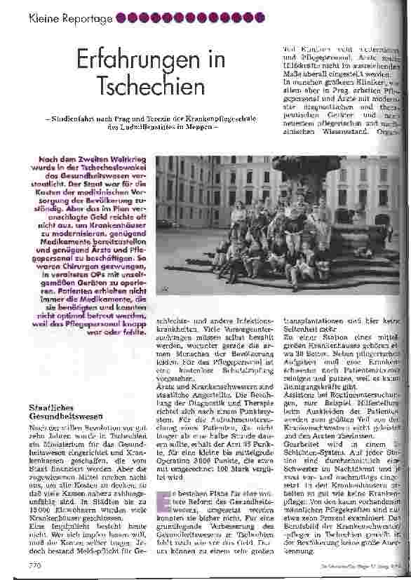Vorschauseite 1: Erfahrungen in Tschechien Studienfahrt nach Prag und Terezin einer Krankenpflegeschule aus Meppen