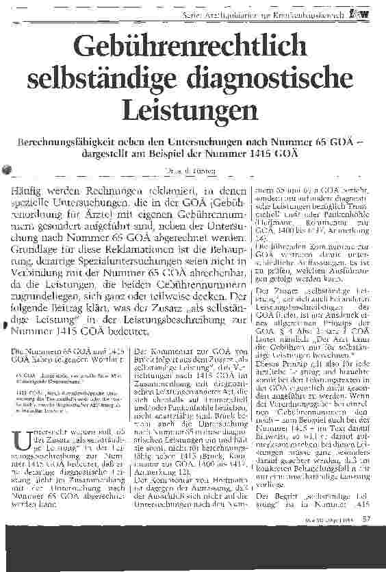 Vorschauseite 1: Gebührenrechtlich selbstständige diagnostische Leistungen