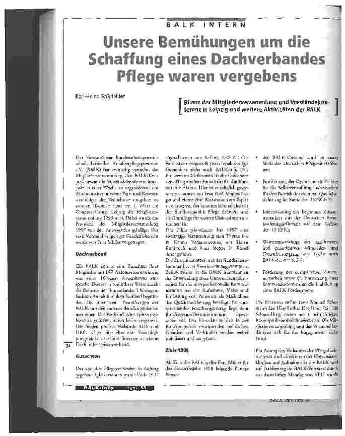 Vorschauseite 1: Unsere Bemühungen um die Schaffung eines Dachverbandes Pflege waren vergebens