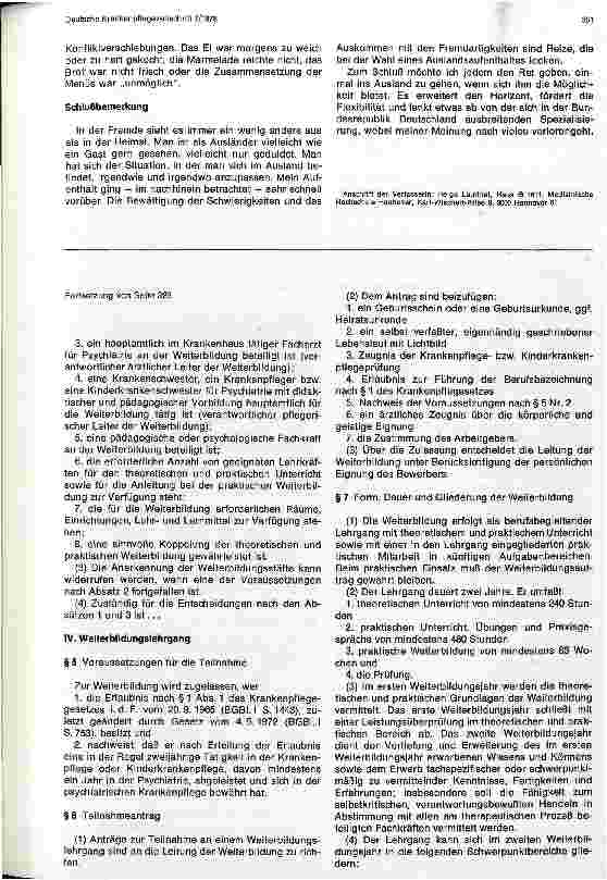 Vorschauseite 2: Muster für eine landesgerechtliche Ordnung der Weiterbildung und Prüfung zu Krankenschwestern/Pflegern für die Psychatrie