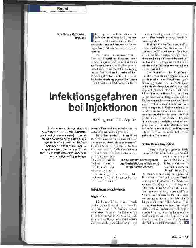 Vorschauseite 1: Infektionsgefahren bei Injektionen Haftungsrechtliche Aspekte