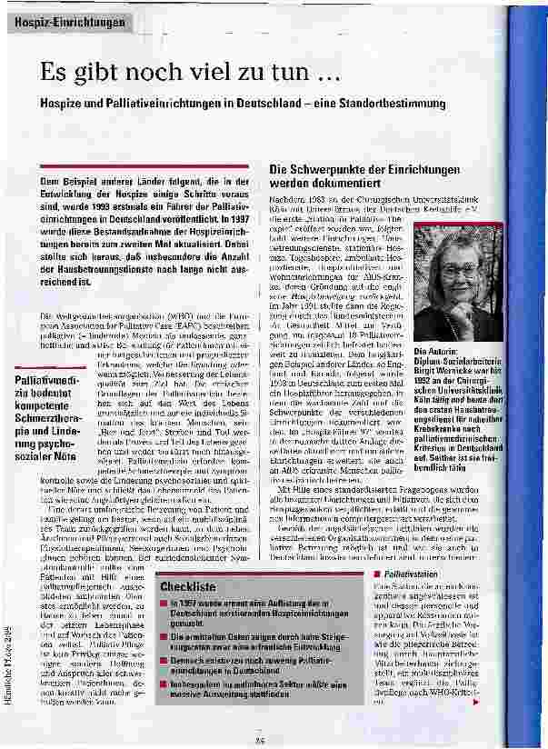Vorschauseite 1: Es gibt noch viel zu tun. .. Hospize und Palliativeinrichtungen in Deutschland - eine Standortbestimmung
