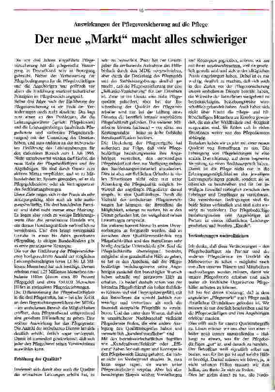 Vorschauseite 1: Der neue Markt macht alles schwieriger Auswirkungen der Pflegeversicherung auf die Pflege