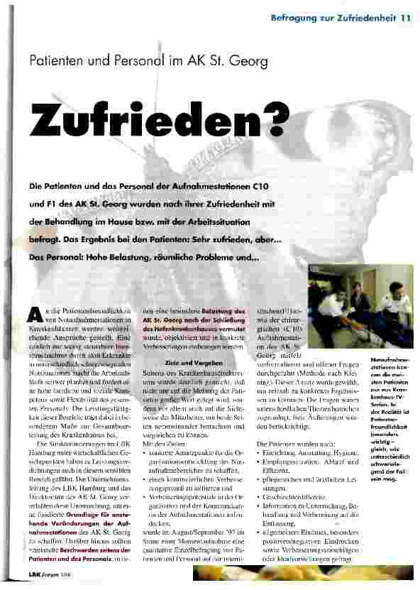 Vorschauseite 1: Zufrieden? Patienten und Personal im AK St. Georg