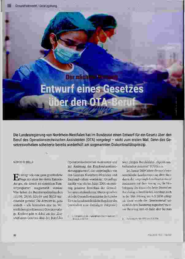 Vorschauseite 1: Entwurf eines Gesetzes über den OTA-Beruf