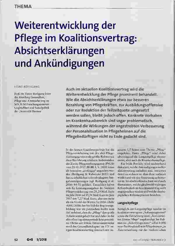 Vorschauseite 1: Weiterentwicklung der Pflege im Koalitionsvertrag: Absichtserklärungen und Ankündigungen