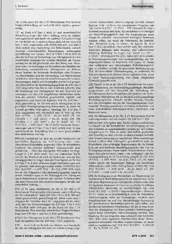 Vorschauseite 2: Betriebliche Altersversorgung Diskriminierung wegen des Alters Anrechnungsausschluss von Zeiten nach der Vollendung des 60. Lebensjahres