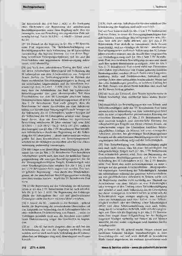 Vorschauseite 3: Betriebliche Altersversorgung Diskriminierung wegen des Alters Anrechnungsausschluss von Zeiten nach der Vollendung des 60. Lebensjahres
