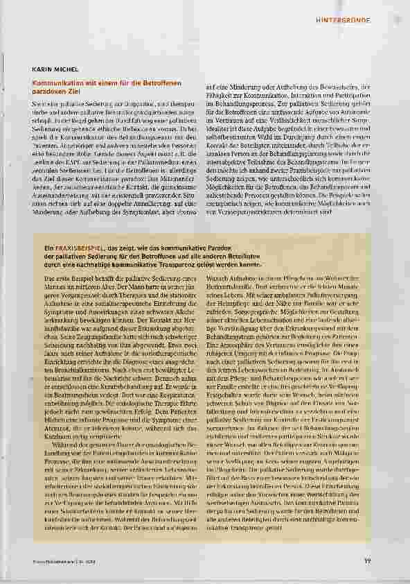 Vorschauseite 2: Palliative Sedierung und Partizipation ein Paradox?