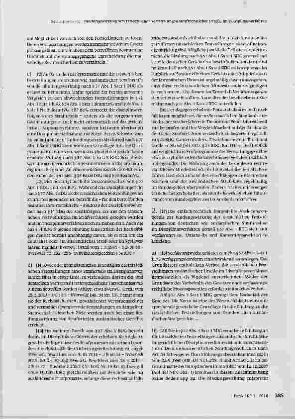 Vorschauseite 2: Bindungswirkung eines ausländischen Strafurteils im Disziplinarverfahren