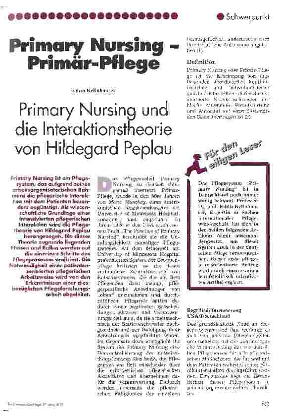 Vorschauseite 1: Primary Nursing - Primär-Pflege Primary Nursing und die Interaktionstheorie von Hildegard Peplau