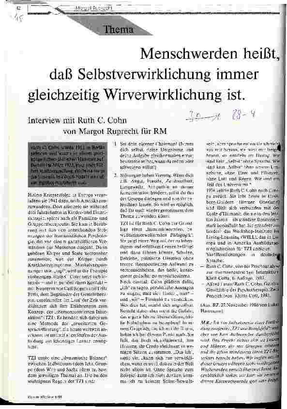 Vorschauseite 1: Menschwerden heißt, daß Selbstverwirklichung immer gleichzeitig Wirverwirklichung ist.