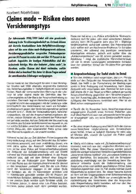 Vorschauseite 1: Claims made - Risiken eines neuen Versicherungstyps
