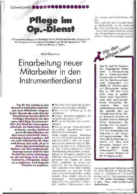 Vorschauseite 1: Pflege im Op.-Dienst 1. Teil Einarbeitung neuer Mitarbeiter in den Instrumentendienst
