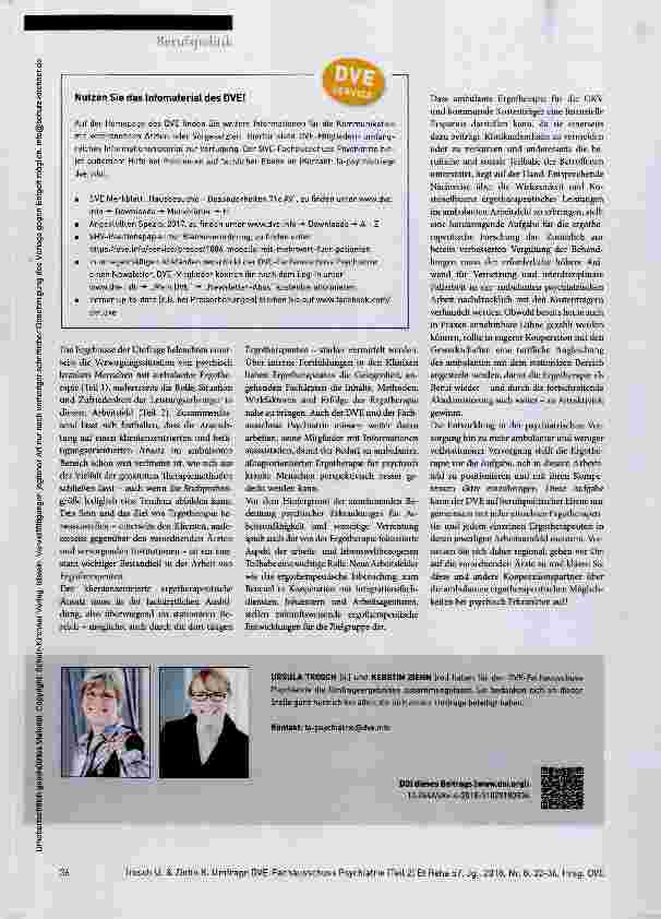 Vorschauseite 5: Ambulante Ergotherapie im Arbeitsfeld Psychiatrie Ergebnisse einer Umfrage des DVE-Fachausschuss Psychiatrie (Teil 2)