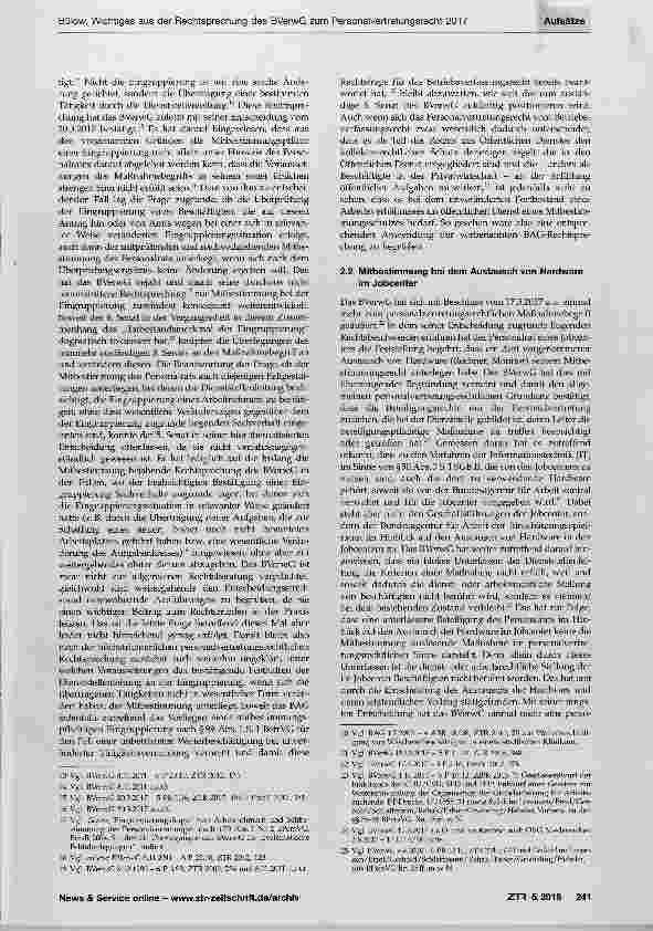 Vorschauseite 2: Wichtiges aus der Rechtsprechung des Bundesverwaltungsgerichts zum Personalvertretungsrecht 2017
