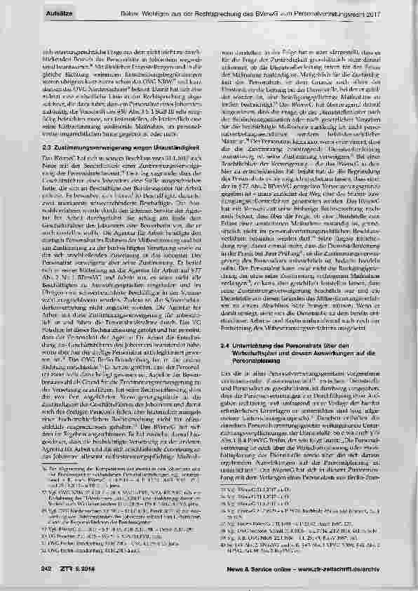 Vorschauseite 3: Wichtiges aus der Rechtsprechung des Bundesverwaltungsgerichts zum Personalvertretungsrecht 2017