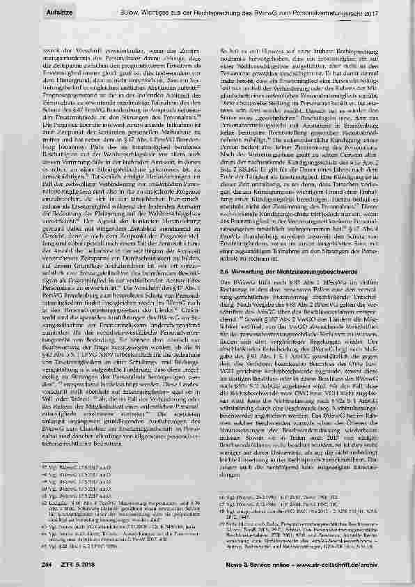 Vorschauseite 5: Wichtiges aus der Rechtsprechung des Bundesverwaltungsgerichts zum Personalvertretungsrecht 2017