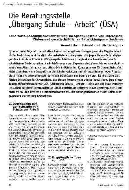 Vorschauseite 1: Die Beratungsstelle „Übergang Schule - Arbeit (USA)