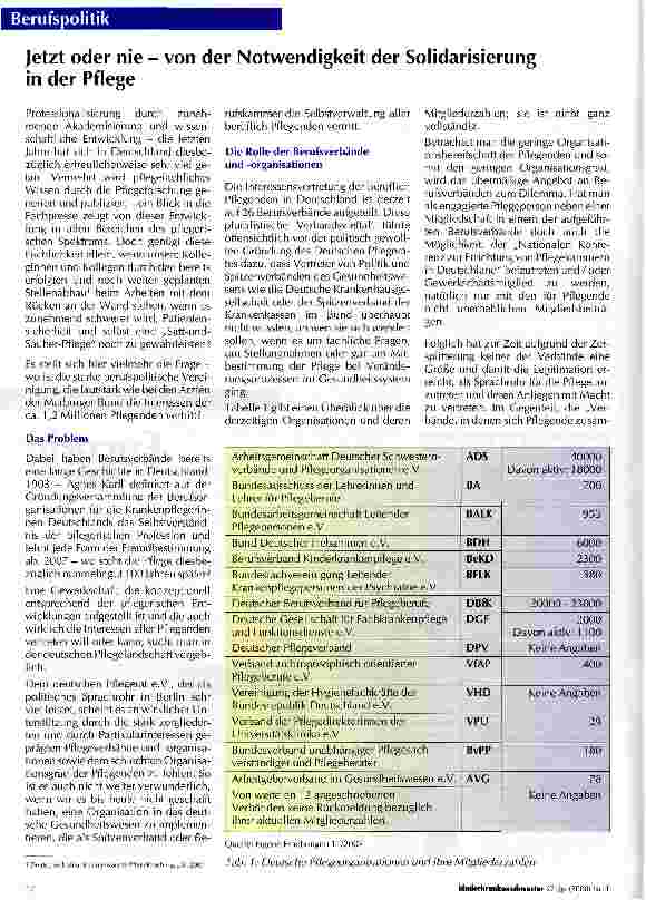 Vorschauseite 1: Jetzt oder nie - von der Notwendigkeit der Solidarisierung in der Pflege