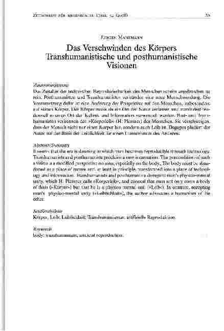 Vorschauseite 1: Das Verschwinden des Körpers Transhumanistische und posthumanistischeVisionen