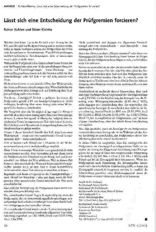 Vorschauseite 1: Lässt sich eine Entscheidung der Prüfgremien forcieren?