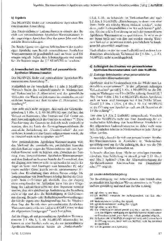 Vorschauseite 4: Warenautomaten in Apotheken unter ladenschlussrechtlichen Gesichtspunkten (Teil 3)