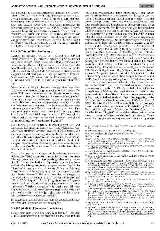 Vorschauseite 6: AiP-Zeiten als anrechnungsfähige ärztliche Tätigkeit oder berücksichtigungsfähige Berufserfahrung aus nichtärztlicher Tätigkeit? Eine Bestandsaufnahme der tariflichen Neuregelunge…