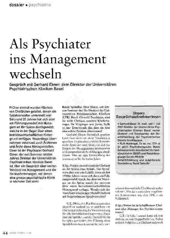 Vorschauseite 1: Als Psychiater ins Management wechseln